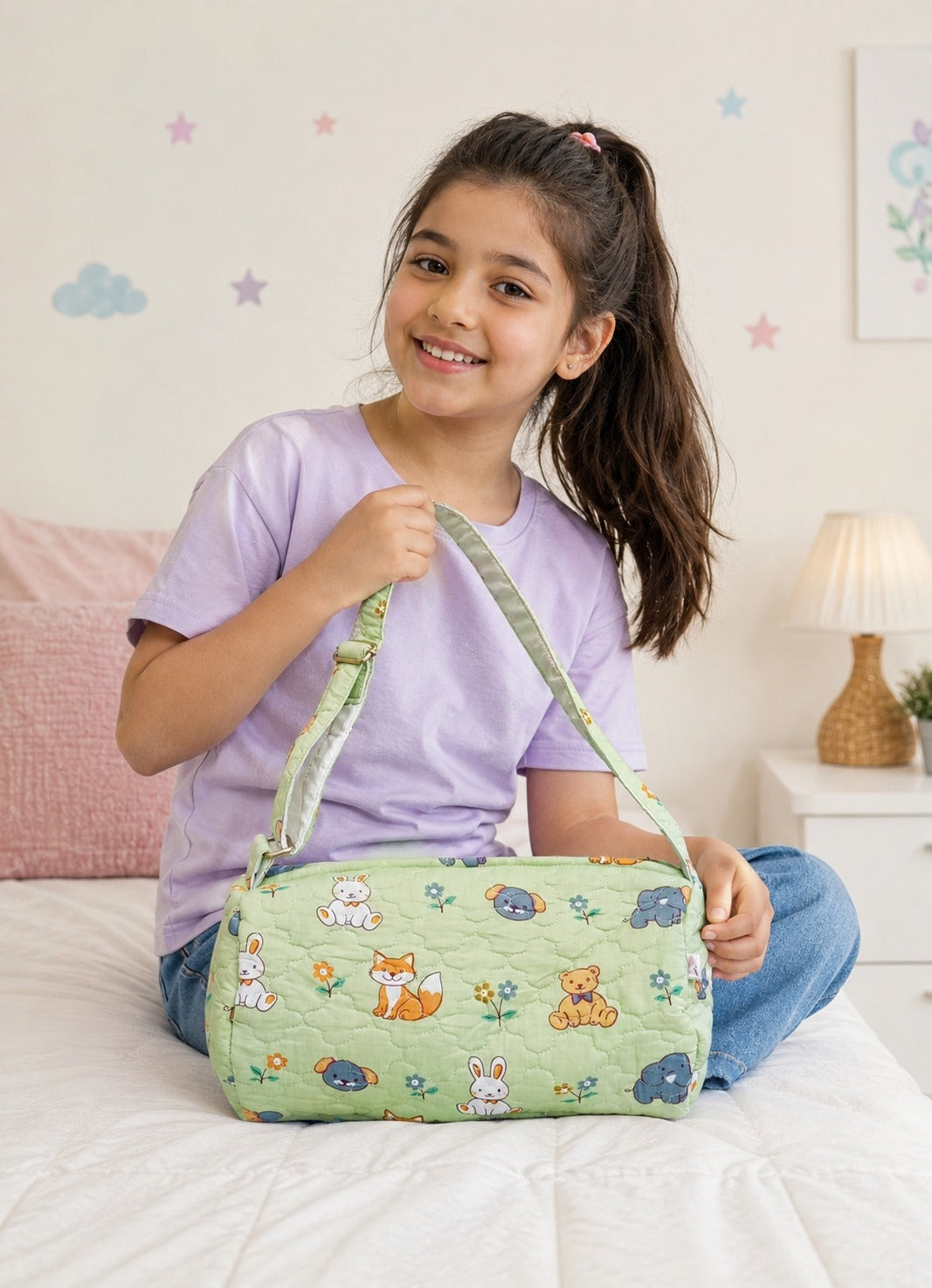 Handblock Printed Cotton Kids’ Duffle Bag with Adjustable Strap