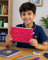 Handblock Printed Cotton Kids’ Flat Pouch with Zip Closure