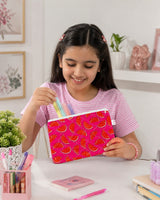 Handblock Printed Cotton Kids’ Flat Pouch with Zip Closure