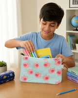 Handblock Printed Cotton Kids’ Flat Pouch with Zip Closure