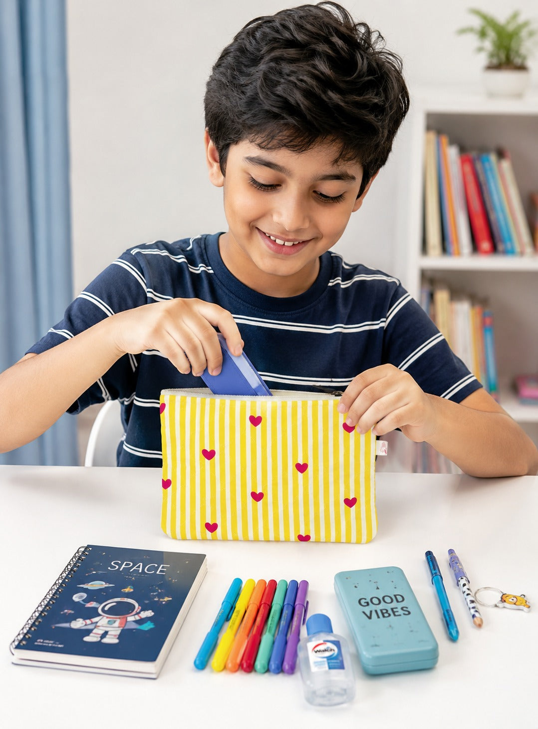 Handblock Printed Cotton Kids’ Flat Pouch with Zip Closure
