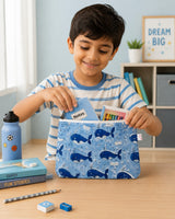 Handblock Printed Cotton Kids’ Flat Pouch with Zip Closure