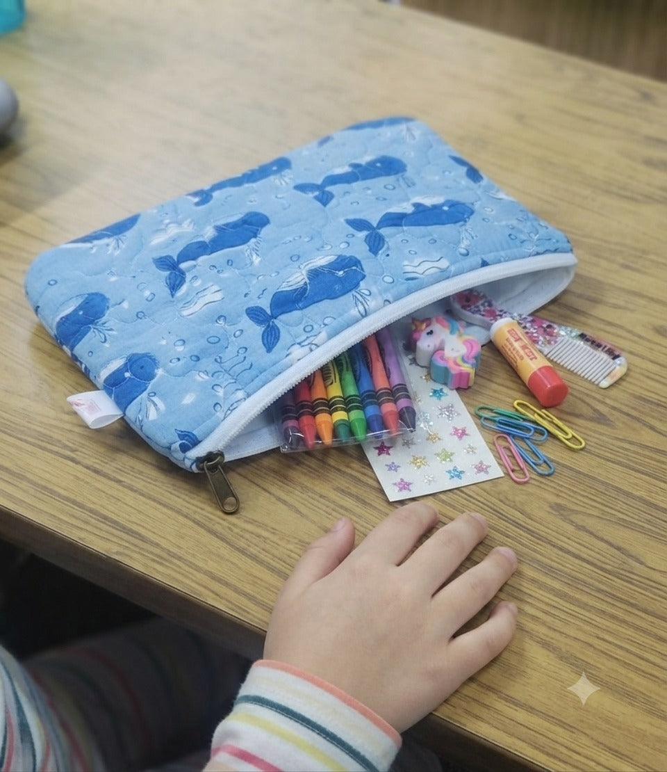 Handblock Printed Cotton Kids’ Flat Pouch with Zip Closure