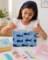 Handblock Printed Cotton Kids’ Flat Pouch with Zip Closure