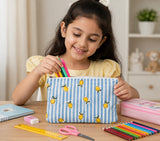 Handblock Printed Cotton Kids’ Flat Pouch with Zip Closure