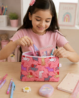 Handblock Printed Cotton Kids’ Flat Pouch with Zip Closure