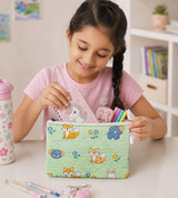 Handblock Printed Cotton Kids’ Flat Pouch with Zip Closure