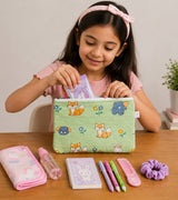 Handblock Printed Cotton Kids’ Flat Pouch with Zip Closure