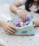 Handblock Printed Cotton Kids’ Flat Pouch with Zip Closure