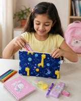 Handblock Printed Cotton Kids’ Flat Pouch with Zip Closure