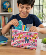 Handblock Printed Cotton Kids’ Flat Pouch with Zip Closure
