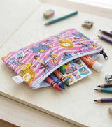 Handblock Printed Cotton Kids’ Flat Pouch with Zip Closure