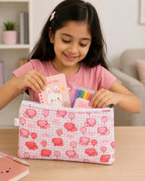 Handblock Printed Cotton Kids’ Flat Pouch with Zip Closure