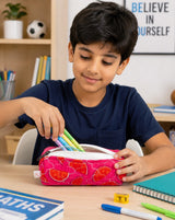 Handblock Printed Cotton Pencil Box Pouch with Zip Closure