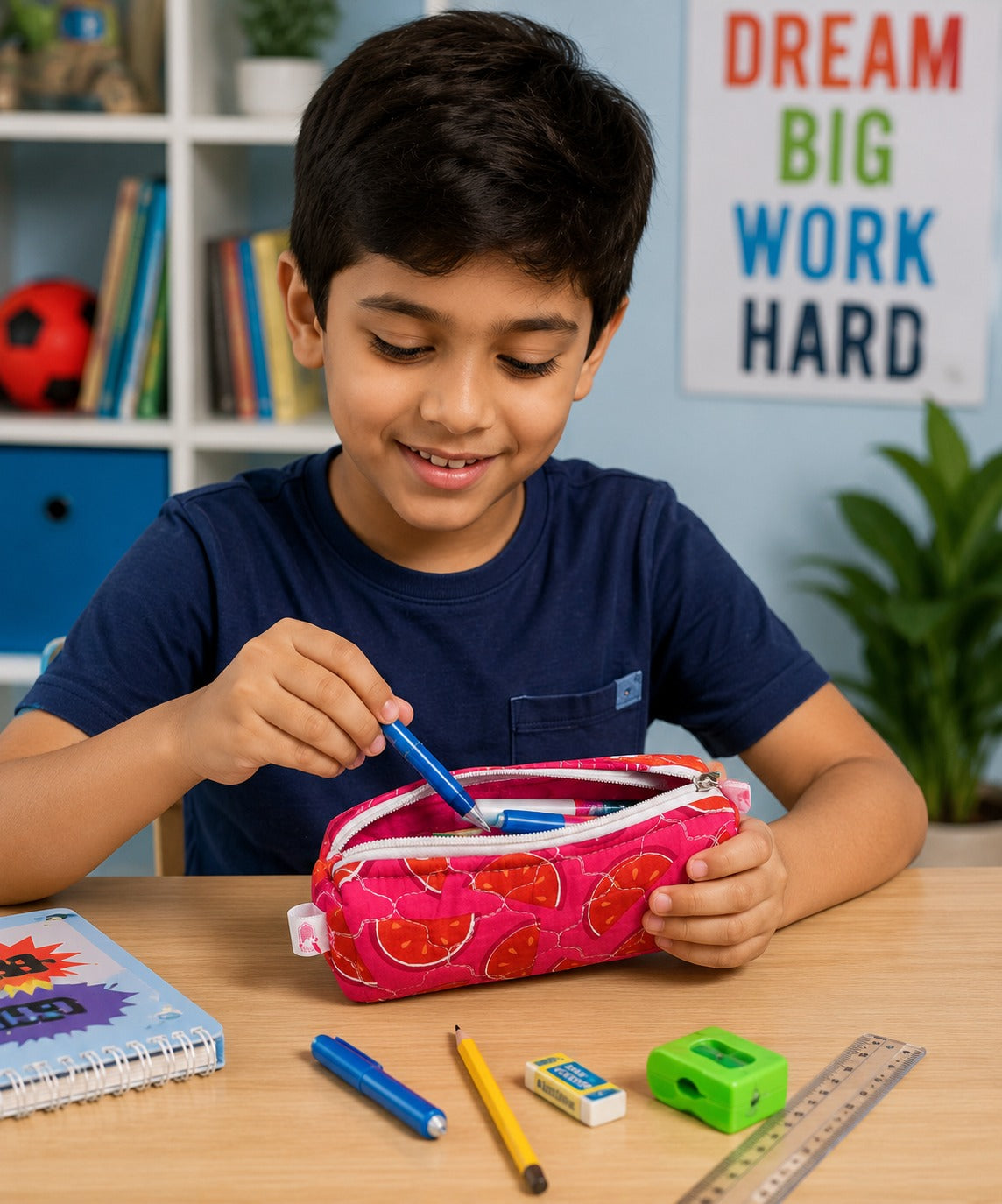 Handblock Printed Cotton Pencil Box Pouch with Zip Closure