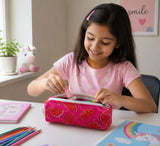 Handblock Printed Cotton Pencil Box Pouch with Zip Closure