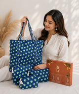 Stylish Tote Bag with 3 Coordinated Utility Pouches with Gift Box