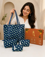 Stylish Tote Bag with 3 Coordinated Utility Pouches with Gift Box