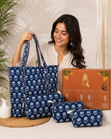 Stylish Tote Bag with 3 Coordinated Utility Pouches with Gift Box