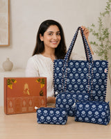 Stylish Tote Bag with 3 Coordinated Utility Pouches with Gift Box
