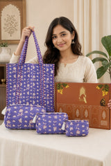 Stylish Tote Bag with 3 Coordinated Utility Pouches with Gift Box