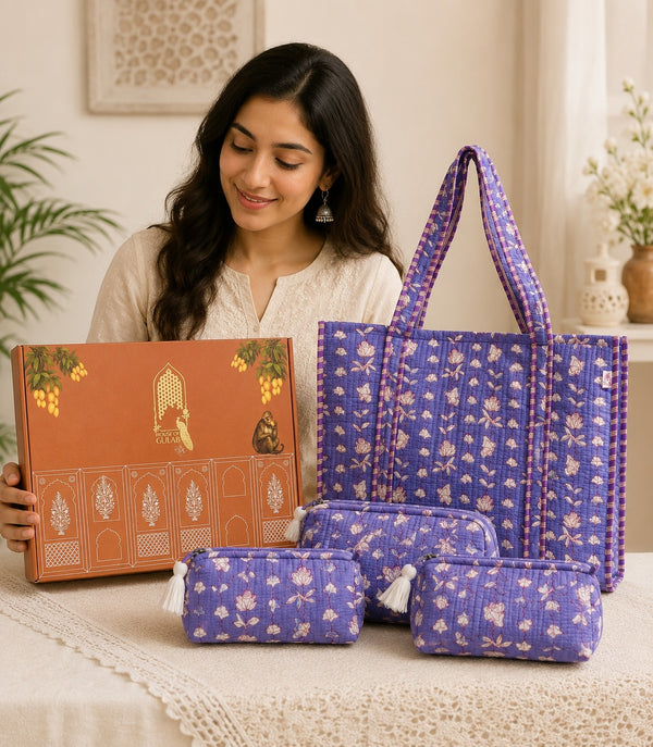 Stylish Tote Bag with 3 Coordinated Utility Pouches with Gift Box