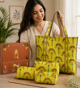 Stylish Tote Bag with 3 Coordinated Utility Pouches with Gift Box