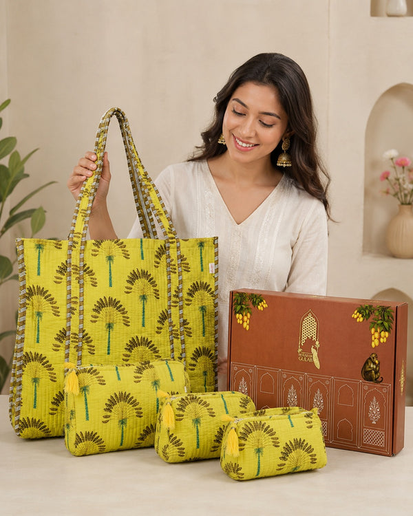 Stylish Tote Bag with 3 Coordinated Utility Pouches with Gift Box