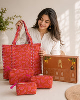 Stylish Tote Bag with 3 Coordinated Utility Pouches with Gift Box