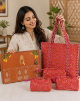 Stylish Tote Bag with 3 Coordinated Utility Pouches with Gift Box