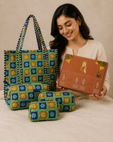 Stylish Tote Bag with 3 Coordinated Utility Pouches with Gift Box