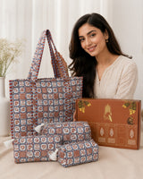 Stylish Tote Bag with 3 Coordinated Utility Pouches with Gift Box