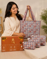 Stylish Tote Bag with 3 Coordinated Utility Pouches with Gift Box