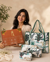 Stylish Tote Bag with 3 Coordinated Utility Pouches with Gift Box