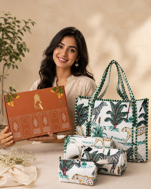 Stylish Tote Bag with 3 Coordinated Utility Pouches with Gift Box