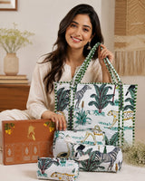 Stylish Tote Bag with 3 Coordinated Utility Pouches with Gift Box
