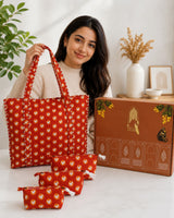 Stylish Tote Bag with 3 Coordinated Utility Pouches with Gift Box