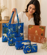 Stylish Tote Bag with 3 Coordinated Utility Pouches with Gift Box