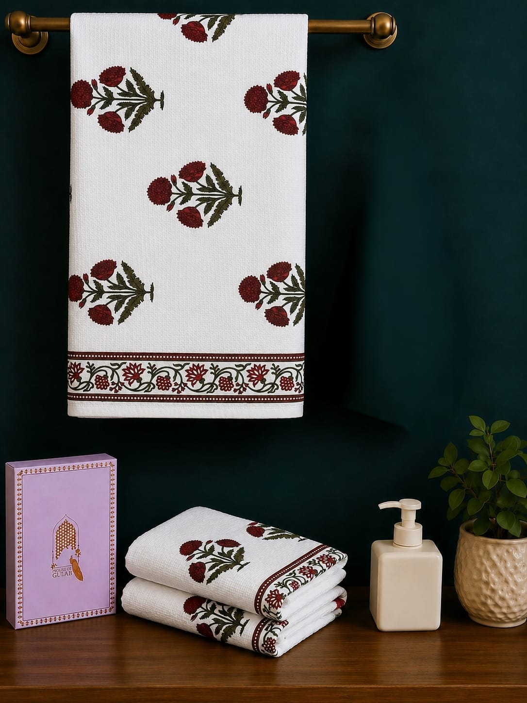 Gift Set - Handblock Printed Towels - 1 Bath + 2 Hand Towels