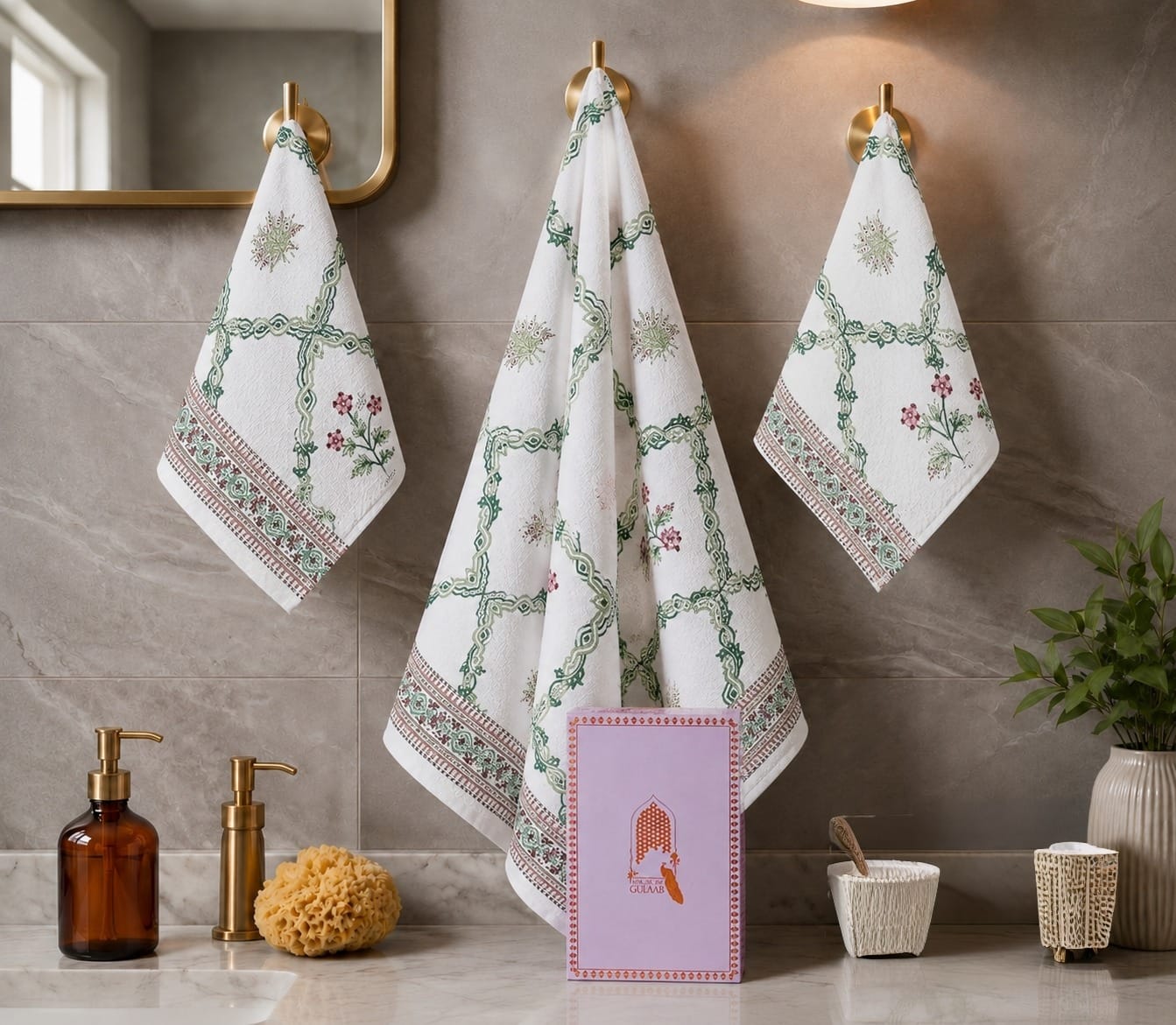 Gift Set - Handblock Printed Towels - 1 Bath + 2 Hand Towels