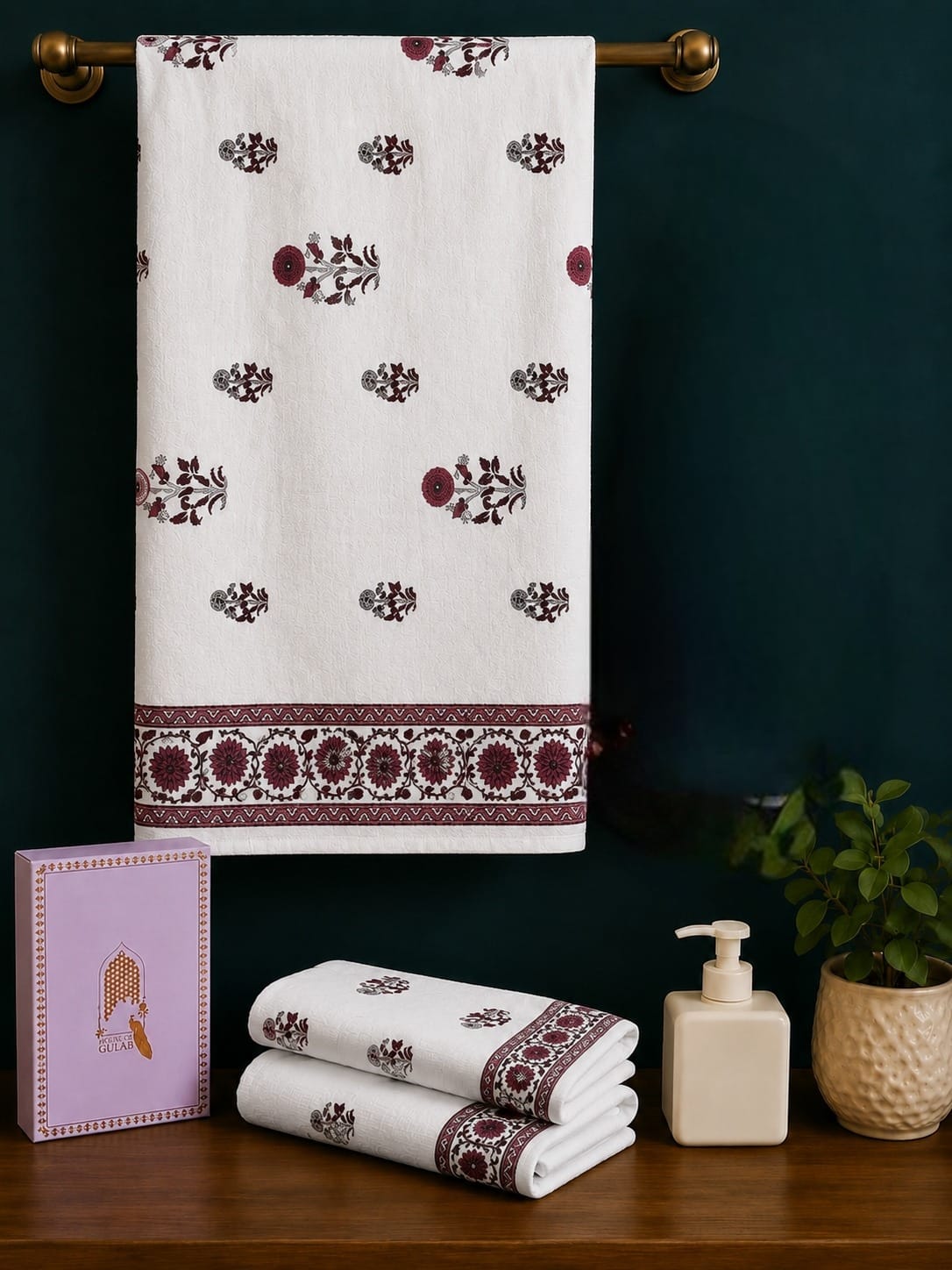 Gift Set - Handblock Printed Towels - 1 Bath + 2 Hand Towels
