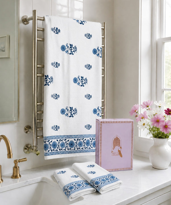 Gift Set - Handblock Printed Towels - 1 Bath + 2 Hand Towels