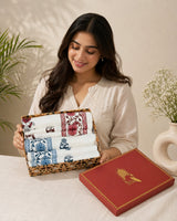 His & Her Towel Gift Set - Handblock Printed Towels - 2 Bath + 4 Hand Towels in 2 designs