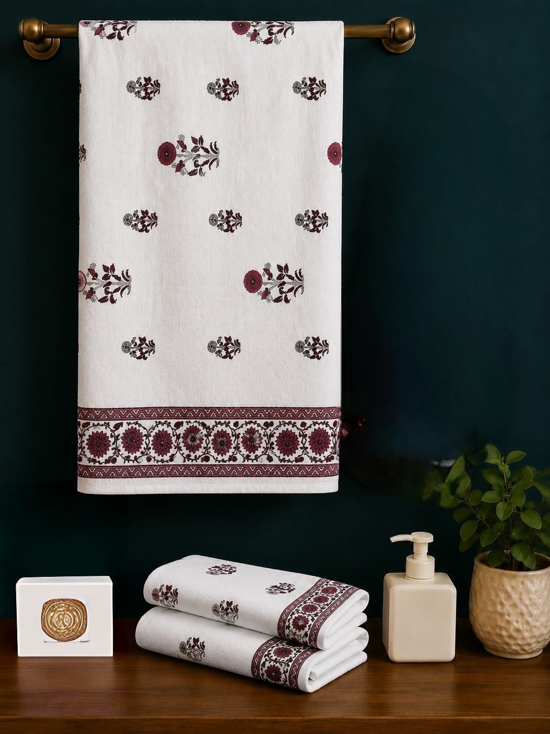 His & Her Towel Gift Set - Handblock Printed Towels - 2 Bath + 4 Hand Towels in 2 designs
