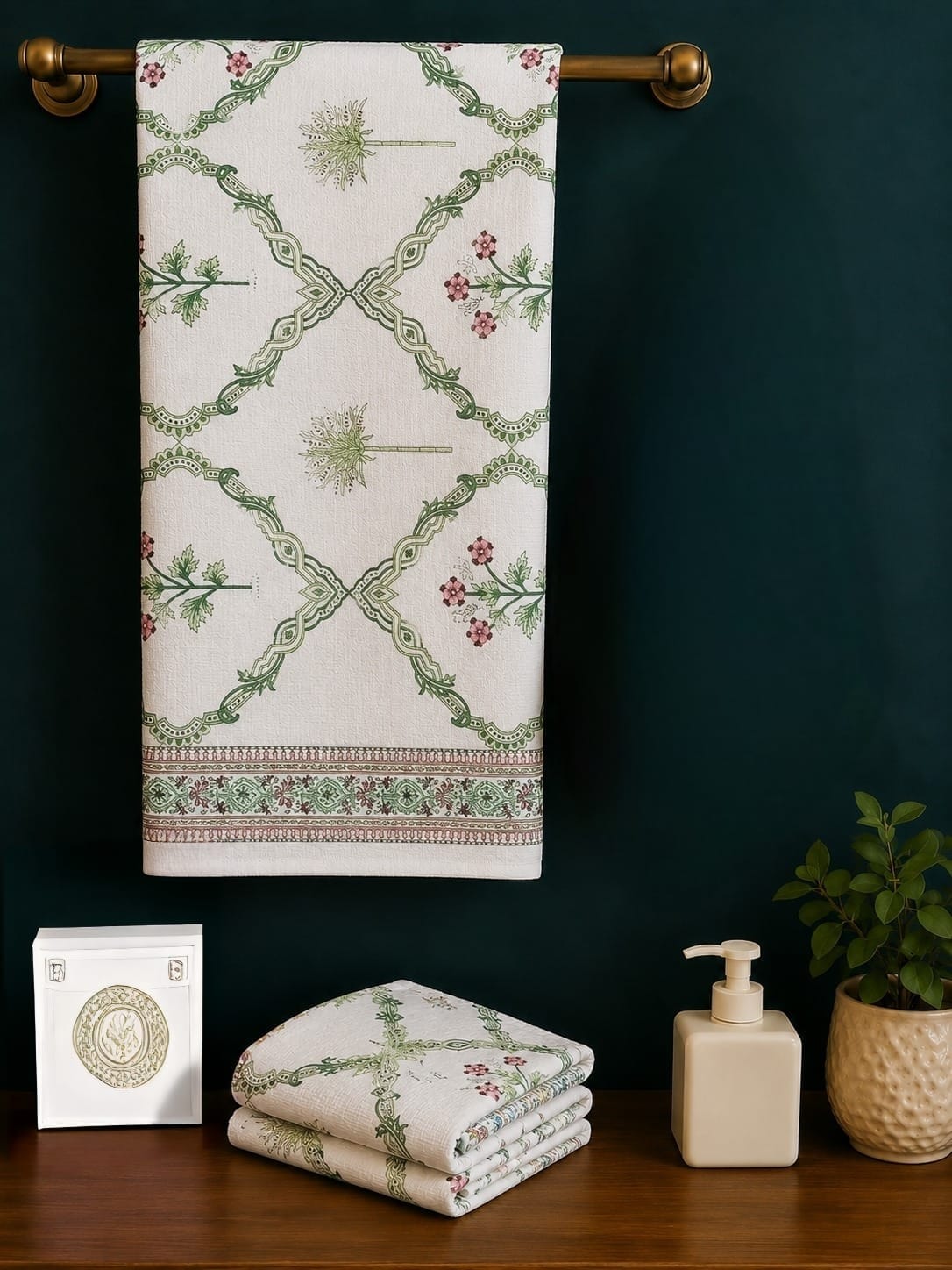 His & Her Towel Gift Set - Handblock Printed Towels - 2 Bath + 4 Hand Towels in 2 designs