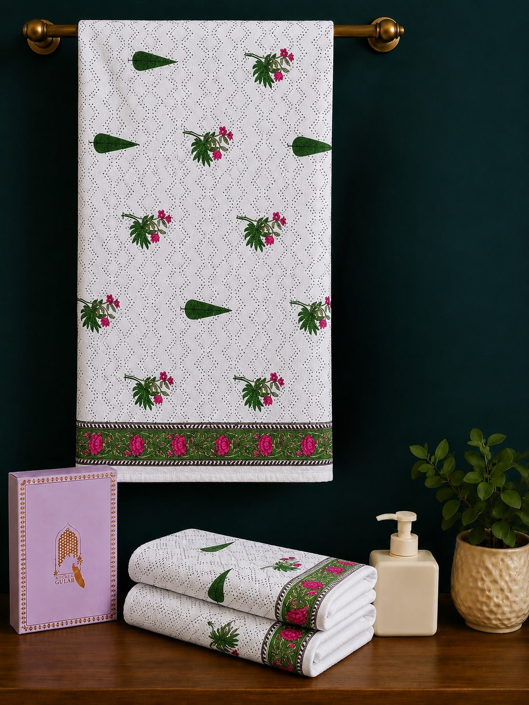 Gift Set - Handblock Printed Towels - 1 Bath + 2 Hand Towels