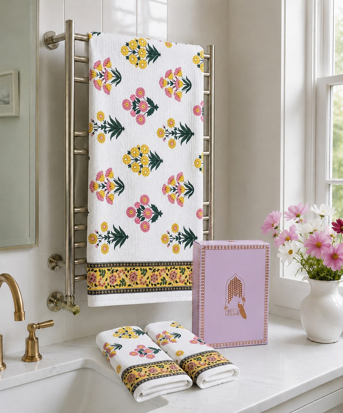 Gift Set - Handblock Printed Towels - 1 Bath + 2 Hand Towels