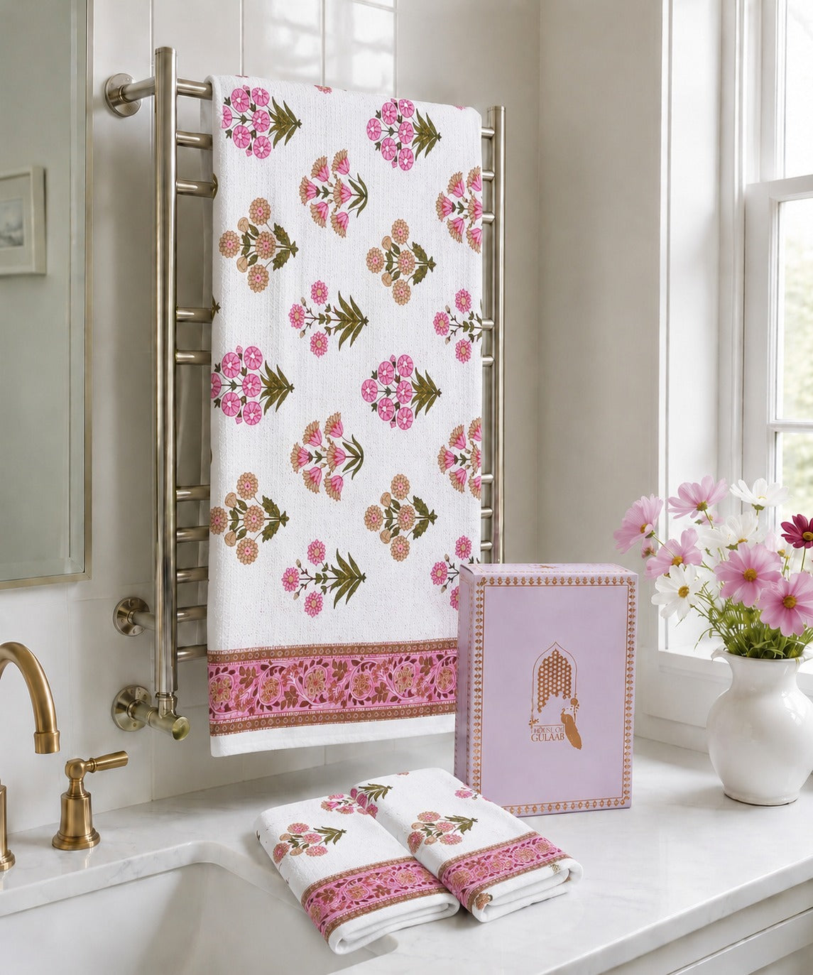 Gift Set - Handblock Printed Towels - 1 Bath + 2 Hand Towels