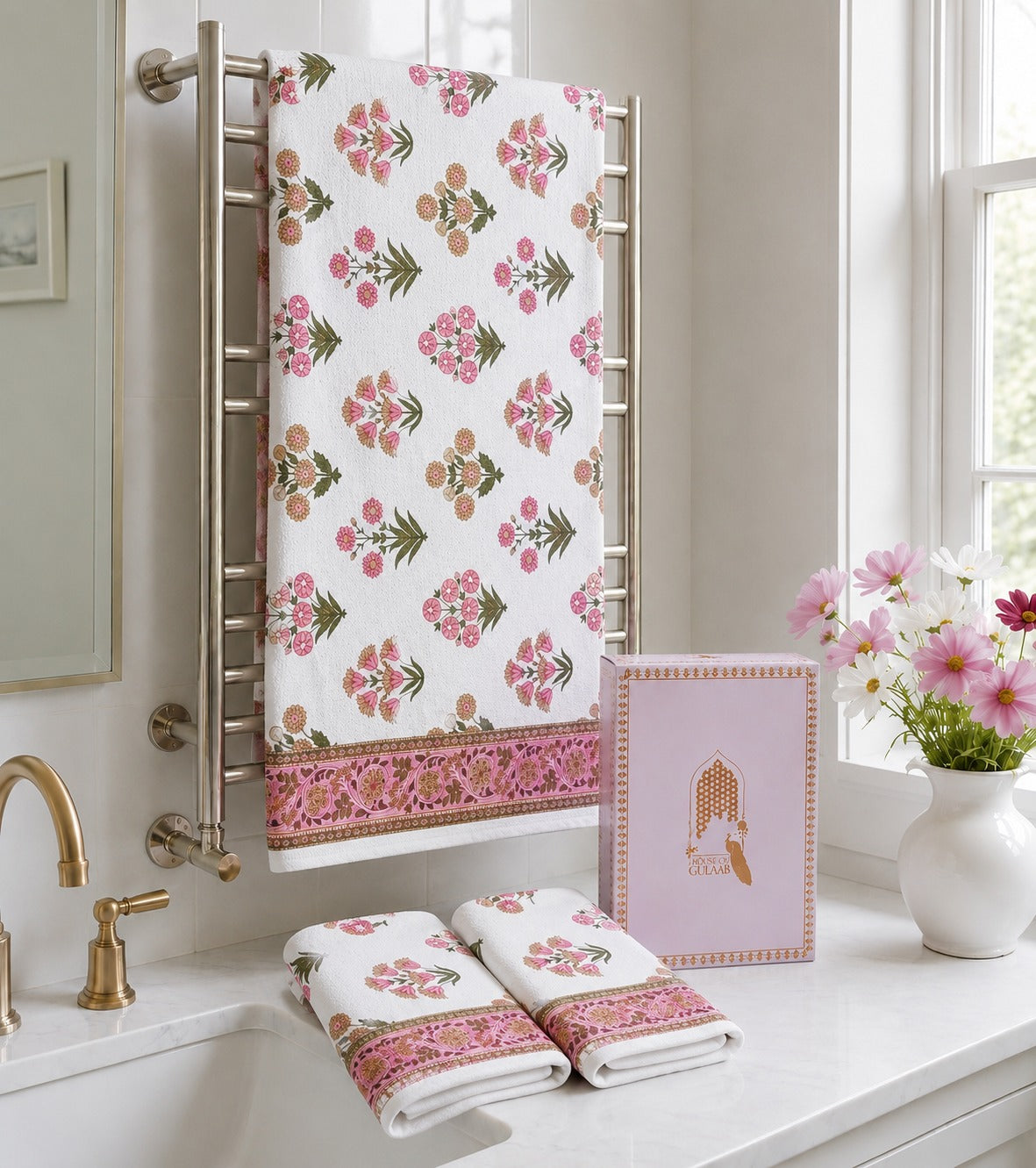 Gift Set - Handblock Printed Towels - 1 Bath + 2 Hand Towels