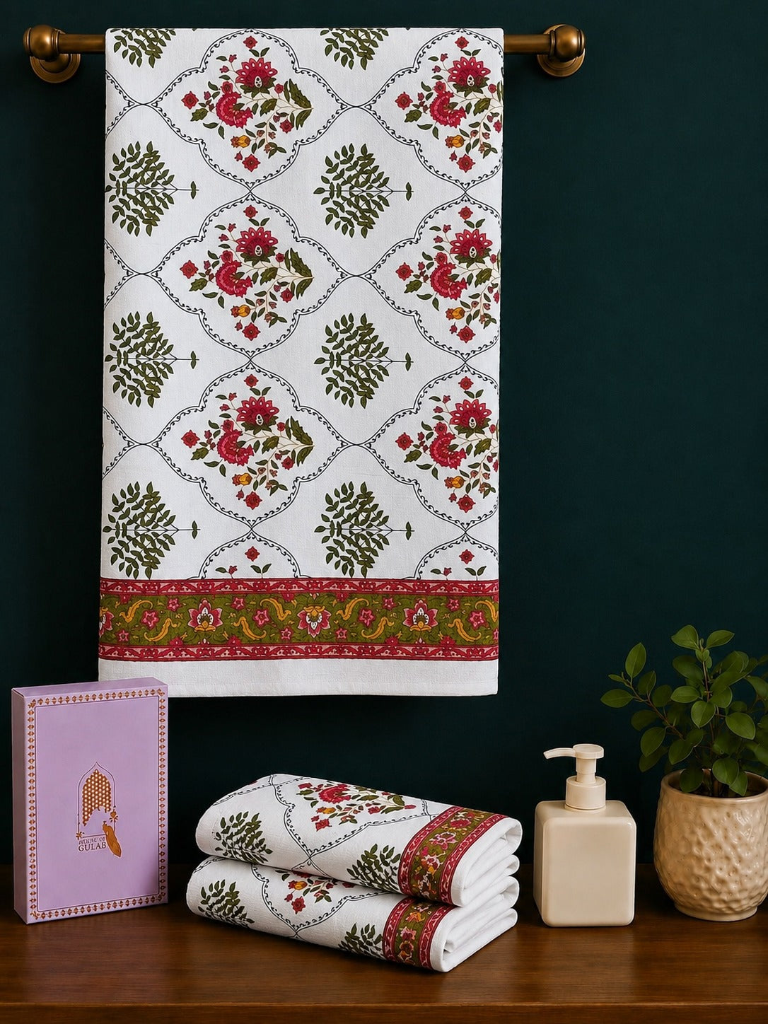 Gift Set - Handblock Printed Towels - 1 Bath + 2 Hand Towels